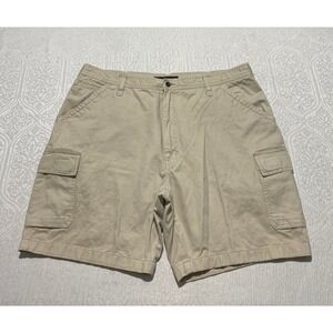 Perry Ellis America Mens Khaki Cotton Cargo Shorts Tan Size 38 Utility Casual